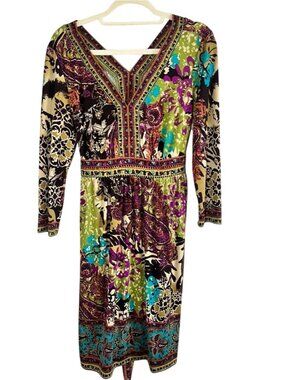 Colorful Floral Dress M Boho Indie Folk Hippie Paisley Resort Chic Earthy 80s